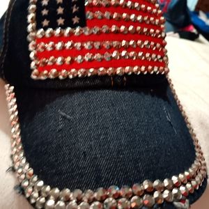 Denim bling flag cap